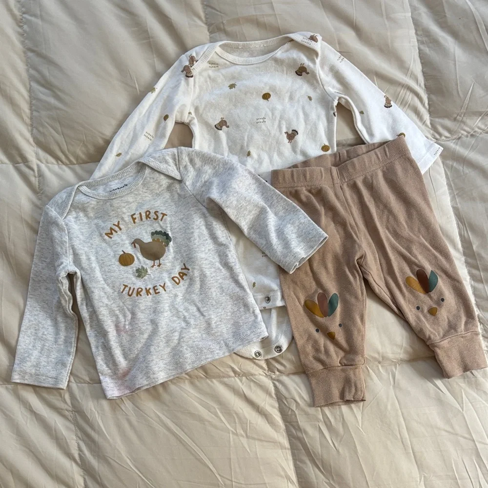 Carter's Festive My First Turkey Day Thanksgiving Outfit Set Onesie Pants Brown